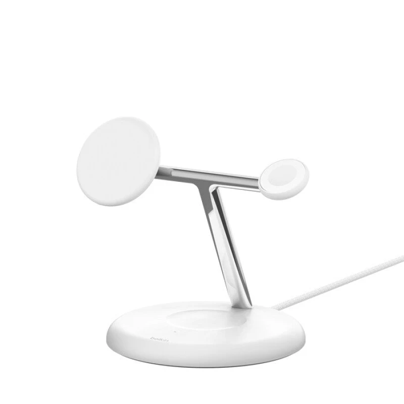 Image of Belkin 3-in-1 Qi2 MagSafe Wireless Charging Stand - White