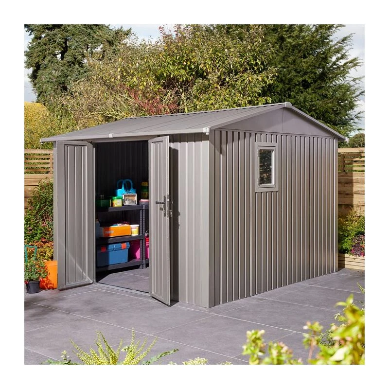 Image of Rowlinson Brentvale 10X10 Premium Apex Metal Shed With Foundation Kit, Grey BV1010APXFKI