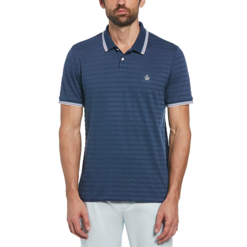Image of Original Penguin Mens Cotton Solid Short Sleeve Polo Shirt Sargasso Sea male Small