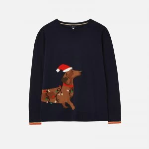 Image of Joules Womens Festive Intarsia Knit Jumper - Navy Dog - UK 8