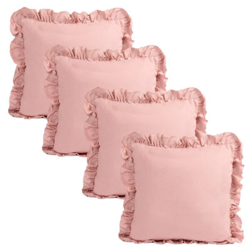 Image of OHS OHS 4 Pack Linen Frill Cushion Covers Home Living in Pink Size: 45cm x 45cm Pink 45cm x 45cm Unisex 5027434218578