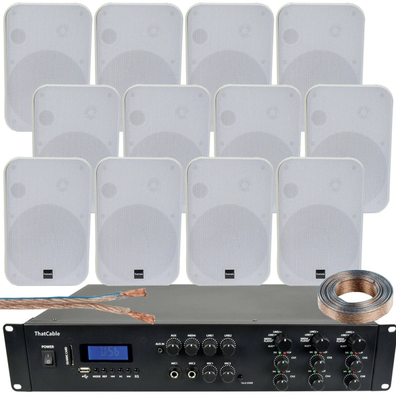 Image of Loops 1200W Bluetooth Sound System 12x 200W White Wall Speaker 6 Zone Matrix Amplifier White unisex