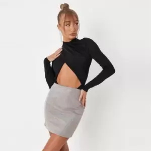 Image of Missguided Petite Wrap Front Bodysuit - Black