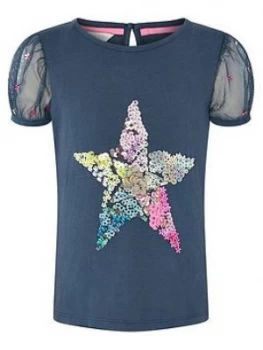 Image of Monsoon Girls S.E.W. Star Puff Sleeve Top - Navy