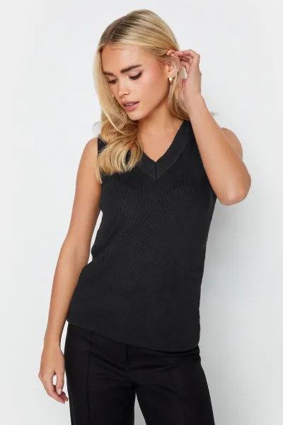 Image of Petite V-Neck Knitted Sweater Vest
