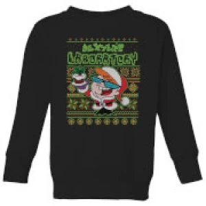 Image of Dexter's Lab Pattern Kids Christmas Sweatshirt - Black - 3-4 Years