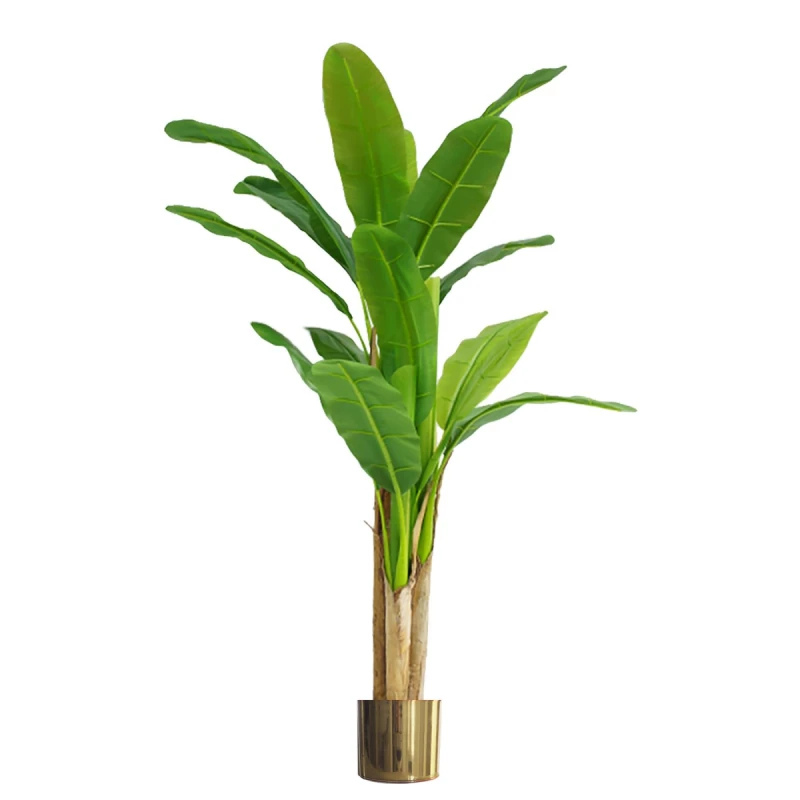 Image of N/A 180cm Artificial Banana Tree Tropical Plant Gold Metal Planter
