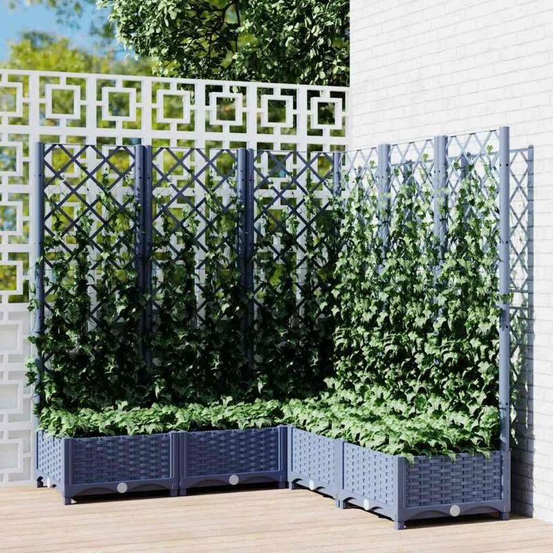 Image of vidaXL Planter w/ Trellis Dark Grey 120x120x121.5cm PP, Grey 318256