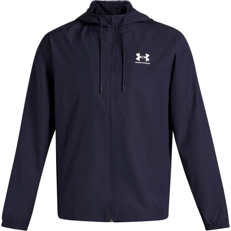 Image of Under Armour Mens Sportstyle Water Resistant Wind Resistant Long Sleeve Windbreaker Navy male S