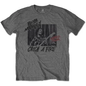Image of Bob Marley - Catch A Fire World Tour Mens Medium T-Shirt - Charcoal Grey