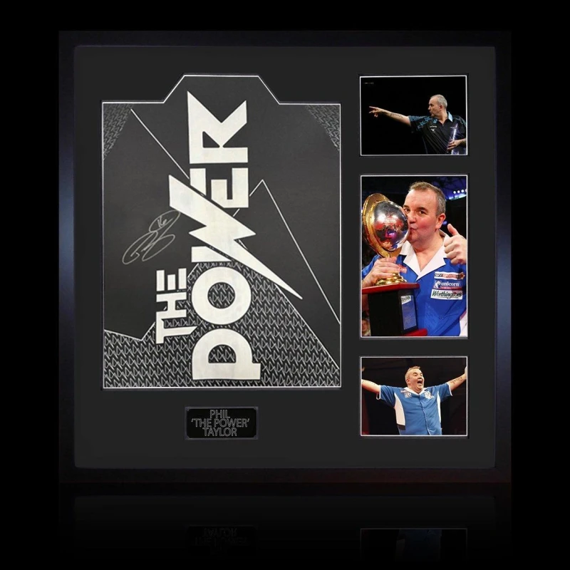 Image of The Fan Cave Phil Taylor Signed Shirt Elite Frame Purple unisex 820mm x 82