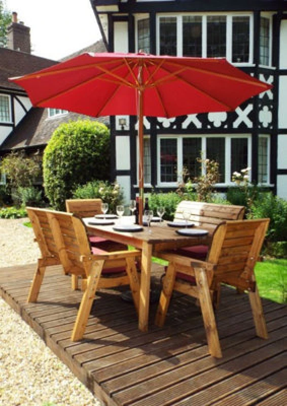 Image of Charles Taylor Trading Charles Taylor 6 Seater Wooden Rectangular Dining Table 2X Chairs 2X Bench Red