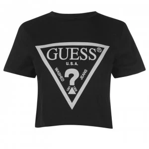 Image of Guess Logo Crop T Shirt - Black A996