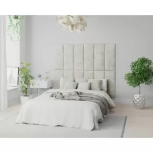 Image of Aspire - EasyMount Wall Mounted Upholstered Panels, Modular diy Headboard in Mirazzi Velvet Fabric, Pearl (Pack of 4)
