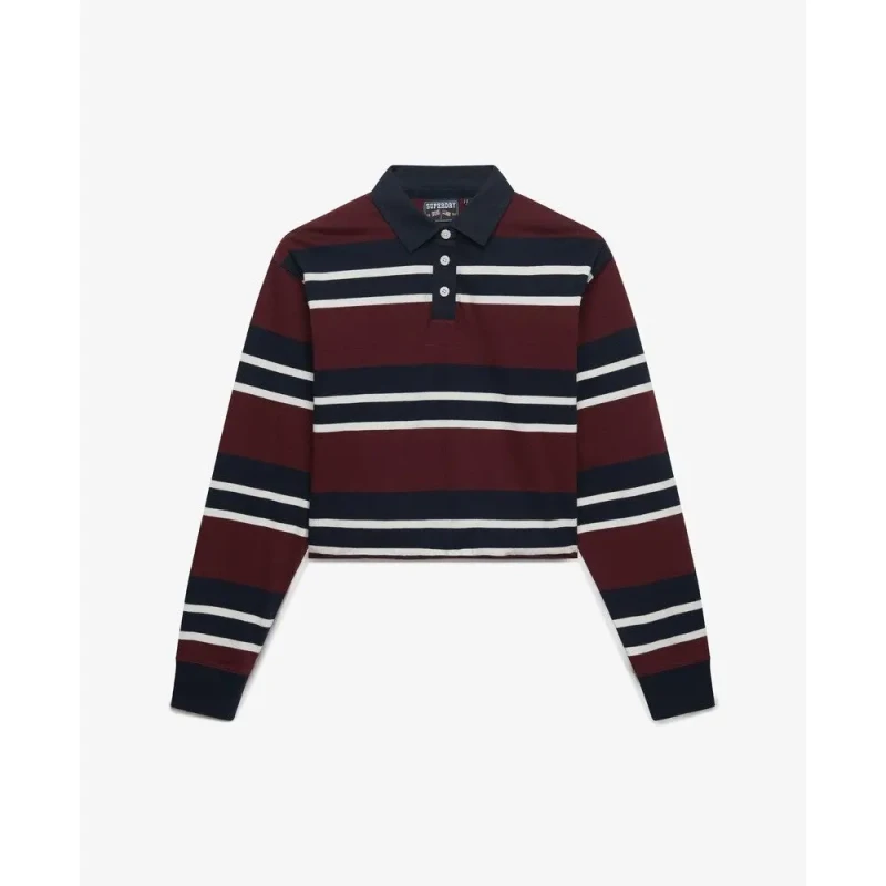 Image of Superdry Womens long-sleeved polo shirt Superdry Athletic Essentials Stripe Rouge Female S