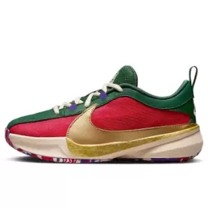 Image of nike FREAK 5 GS KEEP IT A BUCK, GYM RED/METALLIC GOLD-COURT PURPLE