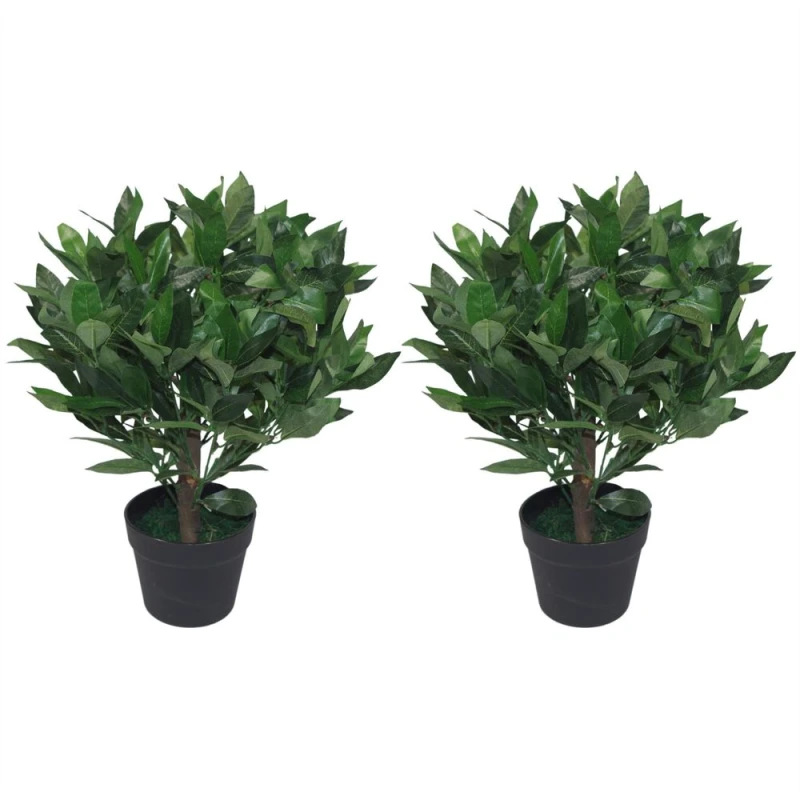 Image of Leaf Design Pair of 50cm Dwarf Artificial Bay Trees Laurel Topiary Bushes