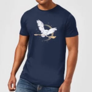 Image of Harry Potter Hedwig Broom Mens T-Shirt - Navy - S