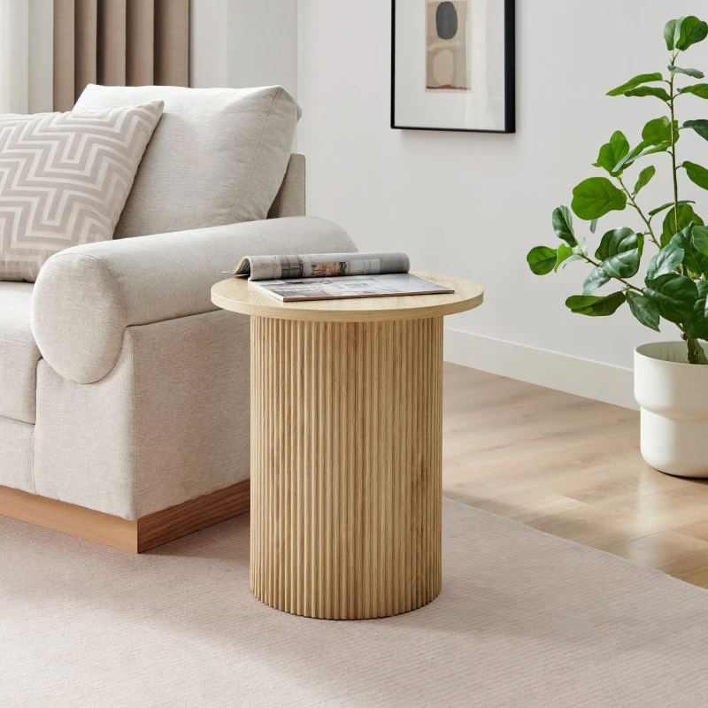 Image of FurnitureboxUK FurnitureboxUK Penrose Round Wooden Pedestal Side Table in Light Oak Light Oak One Size Unisex 5056657198473