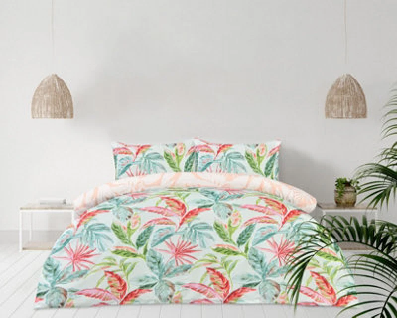 Image of Smart Living Smart Living Luxury Super Soft Reversible Exotic Palms Duvet Cover with Pillowcase Size: Double Multi Double Unisex 5056557582013