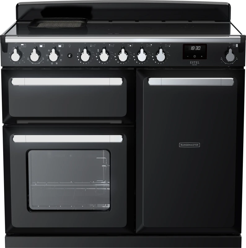 Image of Rangemaster Estel Deluxe ESDL100EIPGBL/CM1 100cm Electric Range Cooker with Induction Hob - Black / Chrome - A/A Rated