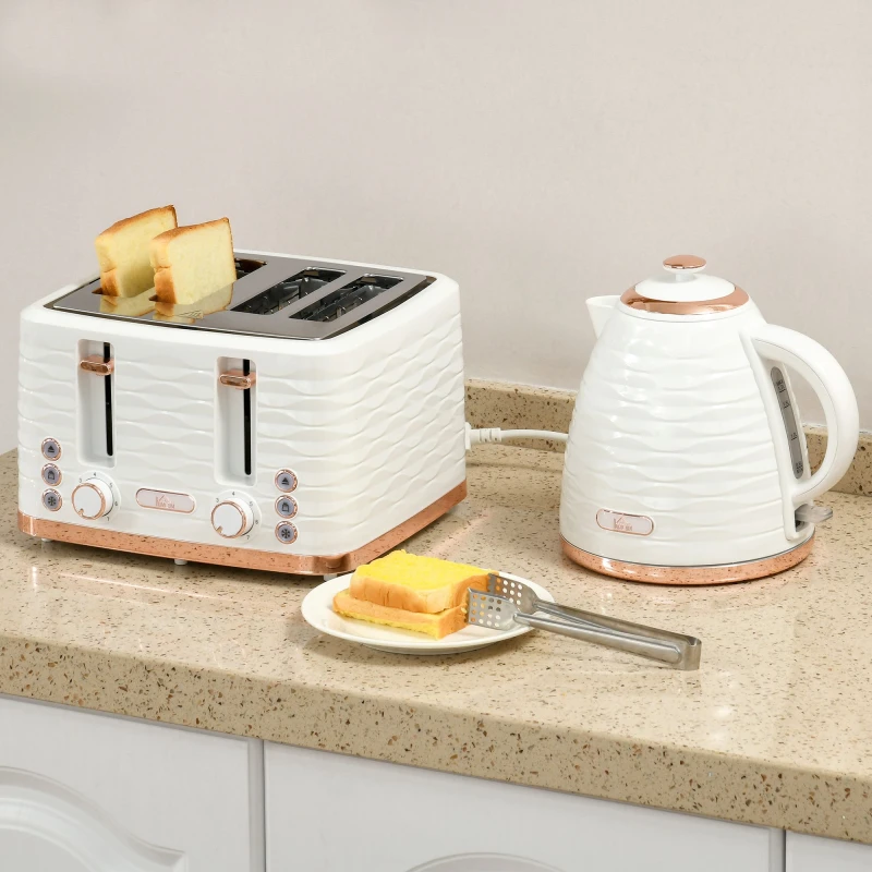 Image of HOMCOM Toaster with 4 Slot - 7 Browning Levels - 1600W - Ripple - White TJ Hughes 5063603398719