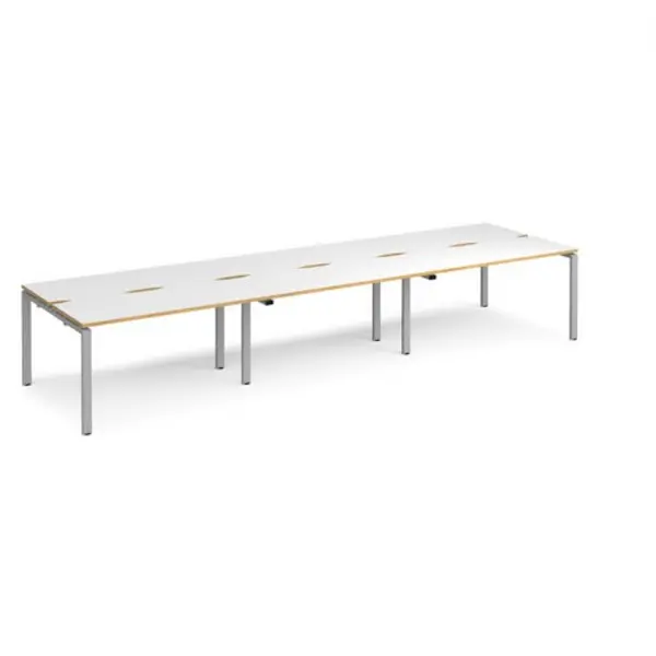 Image of Adapt Bench Desk 6 Person Rectangular Desks 4200mm With Sliding Tops White/Oak Tops With Silver Frames 1200mm Depth Adapt White/Oak STE4212-S-