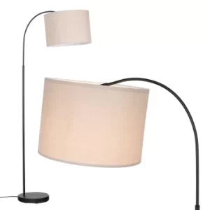 Image of Curva Floor Lamp in Black with Large Beige Shade
