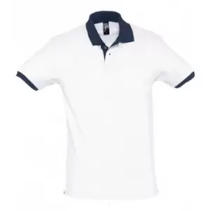 Image of SOLS Prince Unisex Contrast Pique Short Sleeve Cotton Polo Shirt (XL) (White/French Navy)