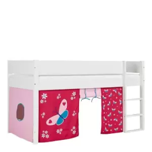 Image of Huxie White Mid Sleeper with Safety Rail and Play Curtain, Red Butterfly