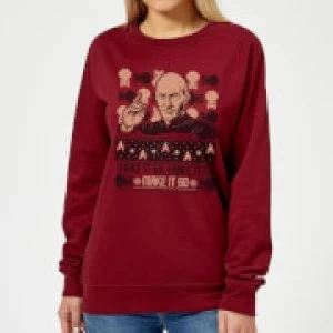 Image of Star Trek: The Next Generation Make It So Womens Christmas Sweatshirt - Burgundy - M