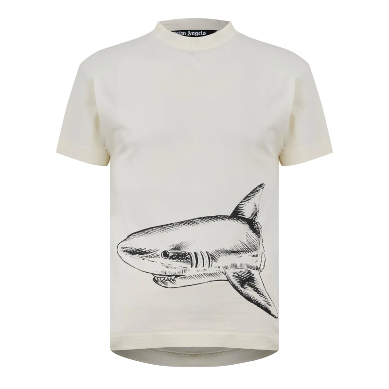 Image of Palm Angels Mens Shark Regular Fit T-Shirt Beige male 2XS