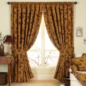 Image of Zurich Floral Jacquard Pencil Pleat Curtains Gold / 229 x 229cm