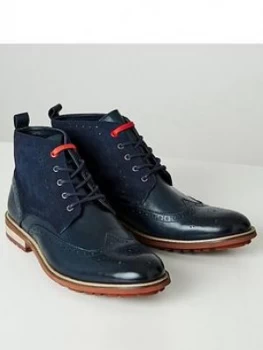 Image of Joe Browns Note Leather Brogue Boots - Blue, Navy, Size 7, Men