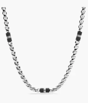 Image of Fossil Men Black Marble and Silver-Tone Steel Beaded Necklace