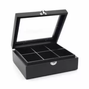Image of Bredemeijer Tea Box in Bamboo with 6 Inner Compartments with Window in Lid in Bl