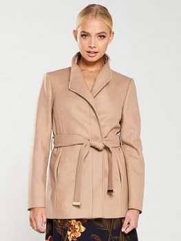 Image of Ted Baker Drytaa Short Wrap Coat - Taupe, Camel, Size 5=16, Women