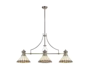 Image of 3 Light Telescopic Ceiling Pendant E27 With 30cm Tiffany Shade, Polished Nickel, Grey, Crystal