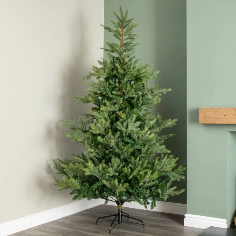 Image of Samuel Alexander 7ft (2.1m) Green Artificial Real Look Grandis Fir Christmas Tree with 2326 Tips & Metal Stand Green Unisex