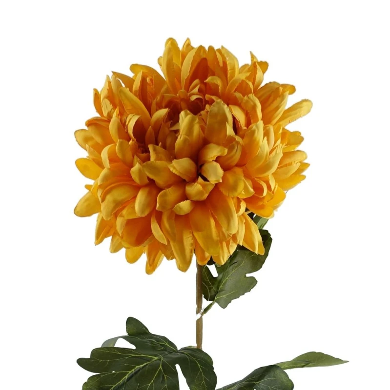 Image of Leaf Premium Silk Chrysanthemum - Vibrant Orange - 75cm