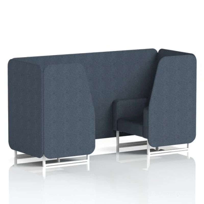 Image of Brixworth 2 Seater Office Booth with Front Panel - White Legs in Rivet Fabric - Crucible Panels and Sofa
