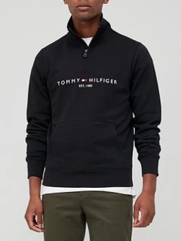 Image of Tommy Hilfiger Logo Quarter Zip Sweat - Black Size M Men