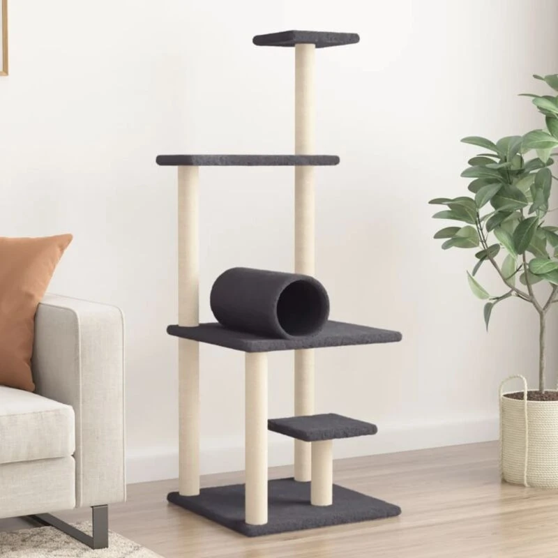 Image of vidaXL Cat Tree with Sisal Scratching Posts Dark Grey 136 cm, Grey 172093