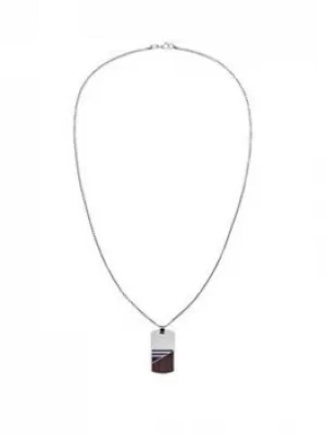 Image of Tommy Hilfiger Wood Dog Tag Necklace, Silver, Men