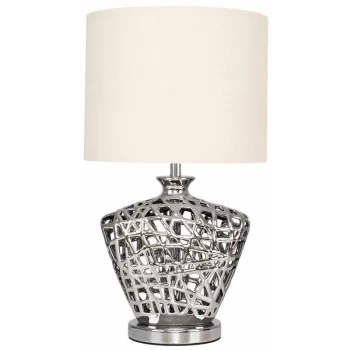 Image of Kalvin Lattice Vase Table Lamp in Silver with Rolla Shade - Beige