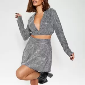 Image of I Saw It First Glitter Plunge Cropped Blazer - Metallics