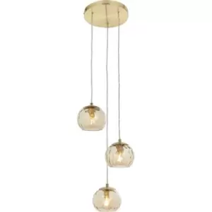 Image of Satin Brass 3 Light Ceiling Pendant Fitting & Campagne Dimpled Glass Shades