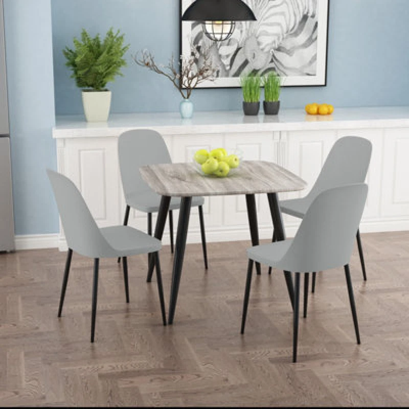 Image of Core Products Aspen Grey Oak Effect 80Cm Square Dining Table With 4 Light Grey Plastic Duo Design Chairs