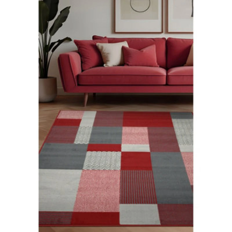 Image of Melrose Colorama Montreal Red Square Design Large Indoor Area Rug 160/230Cm