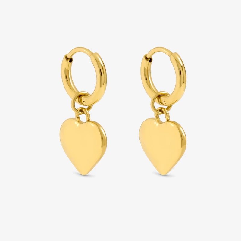 Image of Jon Richard Gold Plated Stainless Steel Heart Charm Hoops Gold female One Size